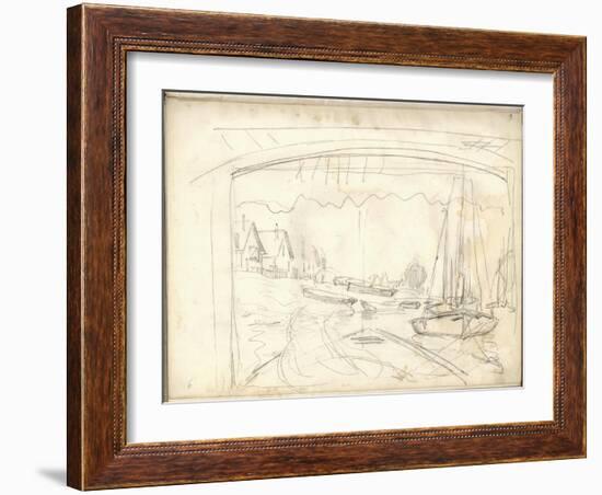 On the Boat Studio, Facing the Petit-Gennevilliers (Pencil on Paper)-Claude Monet-Framed Giclee Print