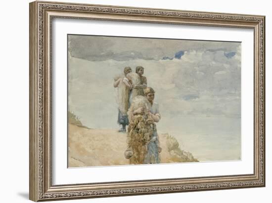 On the Cliff, Cullercoats, C.1881-82 (W/C & Charcoal on Wove Paper)-Winslow Homer-Framed Giclee Print