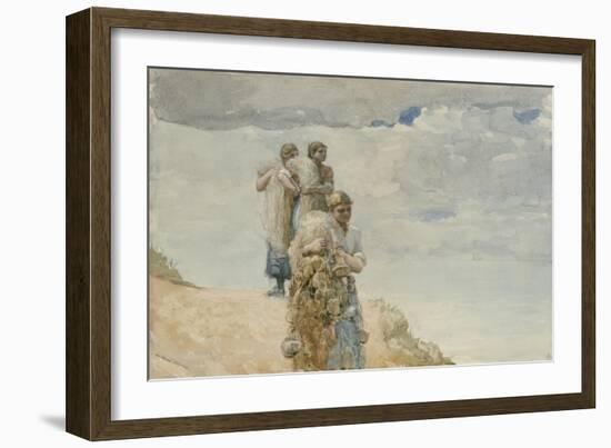On the Cliff, Cullercoats, C.1881-82 (W/C & Charcoal on Wove Paper)-Winslow Homer-Framed Giclee Print