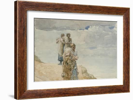 On the Cliff, Cullercoats, C.1881-82 (W/C & Charcoal on Wove Paper)-Winslow Homer-Framed Giclee Print