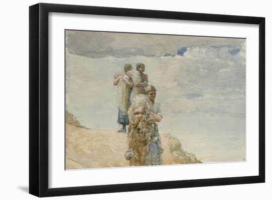 On the Cliff, Cullercoats, C.1881-82 (W/C & Charcoal on Wove Paper)-Winslow Homer-Framed Giclee Print