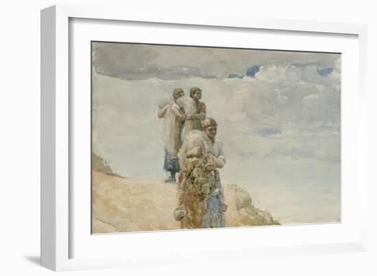 On the Cliff, Cullercoats, C.1881-82 (W/C & Charcoal on Wove Paper)-Winslow Homer-Framed Giclee Print