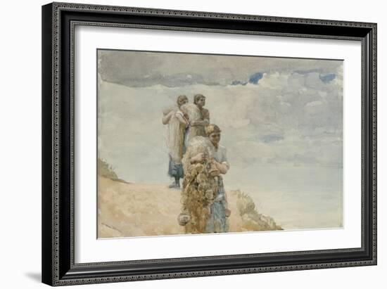 On the Cliff, Cullercoats, C.1881-82 (W/C & Charcoal on Wove Paper)-Winslow Homer-Framed Giclee Print