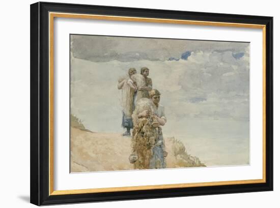 On the Cliff, Cullercoats, C.1881-82 (W/C & Charcoal on Wove Paper)-Winslow Homer-Framed Giclee Print