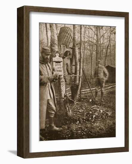 On the French Lorraine Front: a Poilu's Camp Letter-Box and Buzzard Mascots-English Photographer-Framed Giclee Print