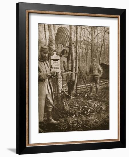 On the French Lorraine Front: a Poilu's Camp Letter-Box and Buzzard Mascots-English Photographer-Framed Giclee Print