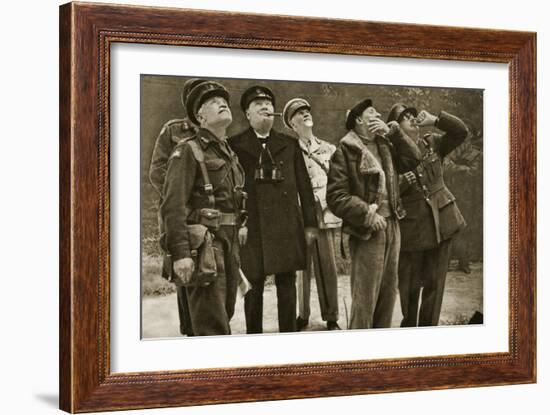 On the Front: Churchill and Montgomery Observe a Dogfight, 1944-English Photographer-Framed Giclee Print