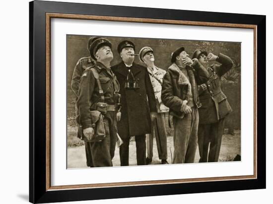 On the Front: Churchill and Montgomery Observe a Dogfight, 1944-English Photographer-Framed Giclee Print