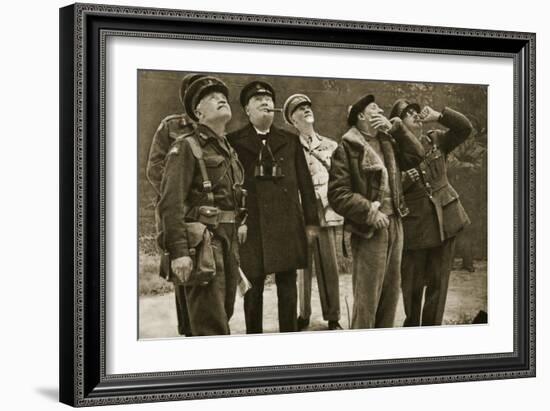 On the Front: Churchill and Montgomery Observe a Dogfight, 1944-English Photographer-Framed Giclee Print