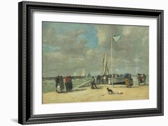 On the Jetty, C. 1869-70 (Oil on Wood)-Eugene Louis Boudin-Framed Giclee Print