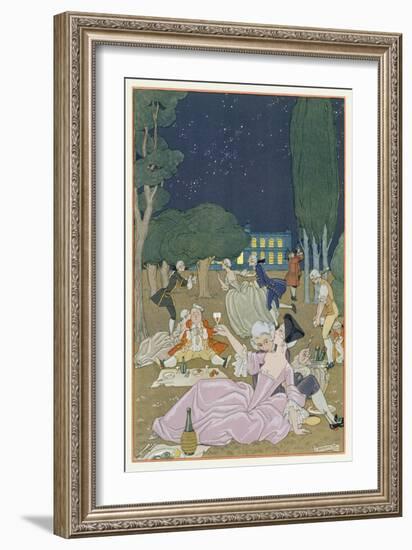 On the Lawn, Illustration for 'Fetes Galantes' by Paul Verlaine (1844-96) 1923 (Pochoir Print)-Georges Barbier-Framed Giclee Print