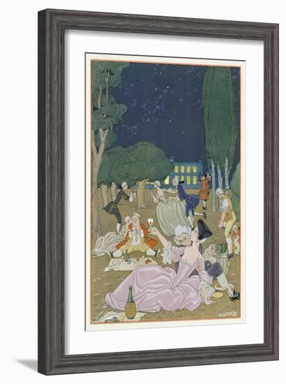 On the Lawn, Illustration for 'Fetes Galantes' by Paul Verlaine (1844-96) 1923 (Pochoir Print)-Georges Barbier-Framed Giclee Print