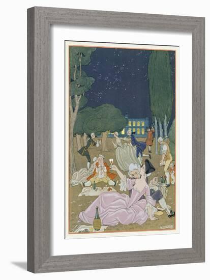 On the Lawn, Illustration for 'Fetes Galantes' by Paul Verlaine (1844-96) 1923 (Pochoir Print)-Georges Barbier-Framed Giclee Print