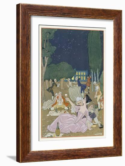 On the Lawn, Illustration for 'Fetes Galantes' by Paul Verlaine (1844-96) 1923 (Pochoir Print)-Georges Barbier-Framed Giclee Print