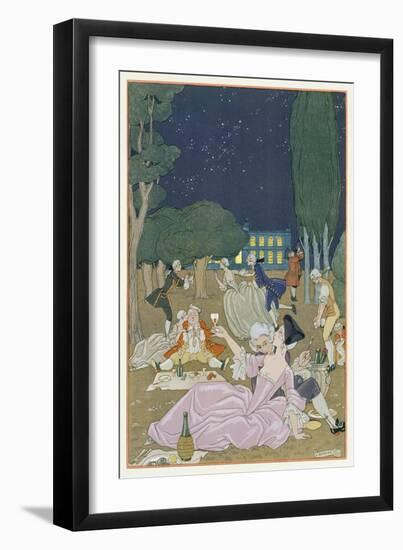 On the Lawn, Illustration for 'Fetes Galantes' by Paul Verlaine (1844-96) 1923 (Pochoir Print)-Georges Barbier-Framed Giclee Print