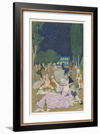 On the Lawn, Illustration for 'Fetes Galantes' by Paul Verlaine (1844-96) 1923 (Pochoir Print)-Georges Barbier-Framed Giclee Print