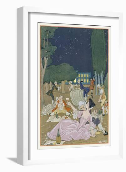 On the Lawn, Illustration for 'Fetes Galantes' by Paul Verlaine (1844-96) 1923 (Pochoir Print)-Georges Barbier-Framed Giclee Print