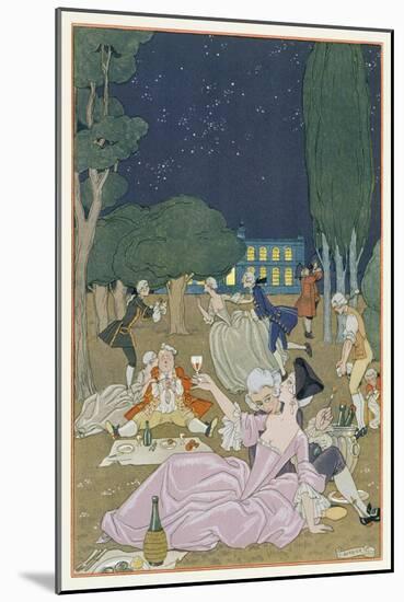 On the Lawn, Illustration for 'Fetes Galantes' by Paul Verlaine (1844-96) 1923 (Pochoir Print)-Georges Barbier-Mounted Giclee Print