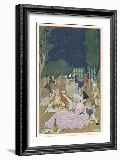 On the Lawn, Illustration for 'Fetes Galantes' by Paul Verlaine (1844-96) 1923 (Pochoir Print)-Georges Barbier-Framed Giclee Print