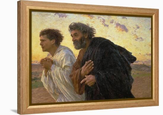 On the Morning of the Resurrection, the Disciples Peter and John on their Way to the Grave-Eugene Burnand-Framed Premier Image Canvas