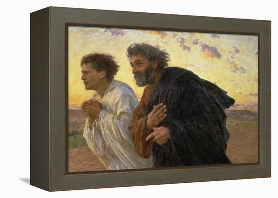 On the Morning of the Resurrection, the Disciples Peter and John on their Way to the Grave-Eugene Burnand-Framed Premier Image Canvas