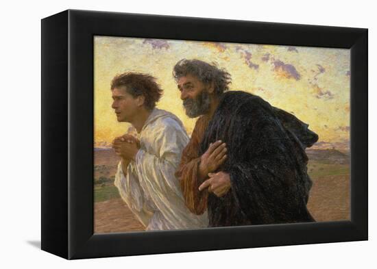 On the Morning of the Resurrection, the Disciples Peter and John on their Way to the Grave-Eugene Burnand-Framed Premier Image Canvas