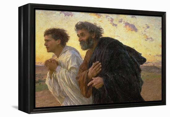 On the Morning of the Resurrection, the Disciples Peter and John on their Way to the Grave-Eugene Burnand-Framed Premier Image Canvas