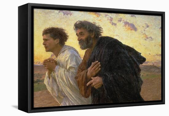 On the Morning of the Resurrection, the Disciples Peter and John on their Way to the Grave-Eugene Burnand-Framed Premier Image Canvas