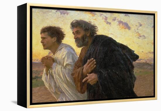 On the Morning of the Resurrection, the Disciples Peter and John on their Way to the Grave-Eugene Burnand-Framed Premier Image Canvas