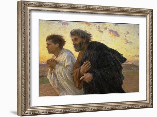 On the Morning of the Resurrection, the Disciples Peter and John on their Way to the Grave-Eugene Burnand-Framed Premium Giclee Print