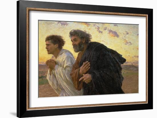 On the Morning of the Resurrection, the Disciples Peter and John on their Way to the Grave-Eugene Burnand-Framed Premium Giclee Print