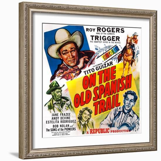 On the Old Spanish Trail, Top Left: Roy Rogers; Below: Andy Devine, 1947-null-Framed Art Print