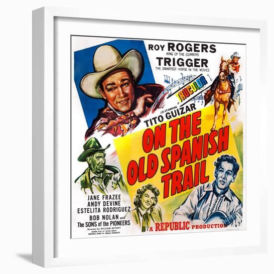 On the Old Spanish Trail, Top Left: Roy Rogers; Below: Andy Devine, 1947-null-Framed Art Print