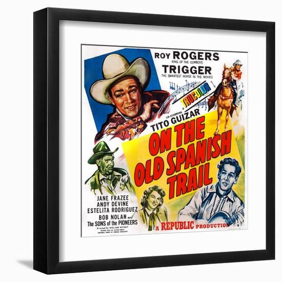 On the Old Spanish Trail, Top Left: Roy Rogers; Below: Andy Devine, 1947-null-Framed Art Print