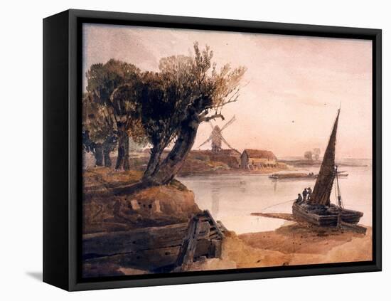 On the River Witham (W/C on Wove Paper)-Peter De Wint-Framed Premier Image Canvas