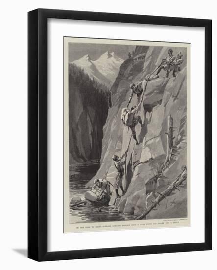 On the Road to Gilgit, Gurkhas Rescuing Baggage from a Mule Which Has Fallen into a Defile-null-Framed Giclee Print