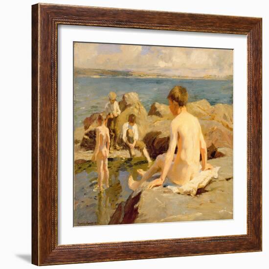 On the Rocks Near Newlyn-Harold Harvey-Framed Giclee Print