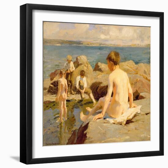 On the Rocks Near Newlyn-Harold Harvey-Framed Giclee Print