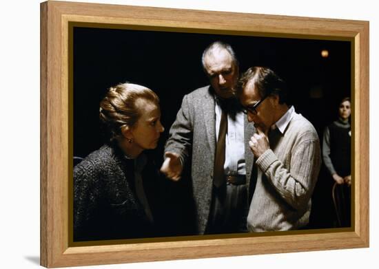 On the set, Woody Allen directs Gena Rowlands and Jacques Haussmann. ANOTHER WOMAN, 1988 directed b-null-Framed Stretched Canvas