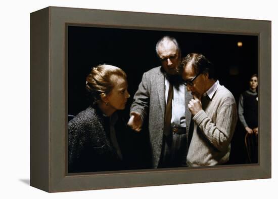 On the set, Woody Allen directs Gena Rowlands and Jacques Haussmann. ANOTHER WOMAN, 1988 directed b-null-Framed Stretched Canvas