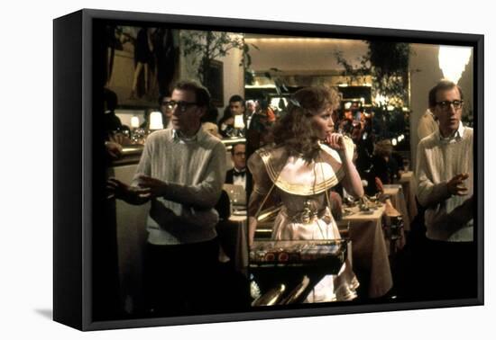 On the set, Woody Allen directs Mia Farrow. RADIO DAYS, 1987 directed by Woody Allen (photo)-null-Framed Stretched Canvas