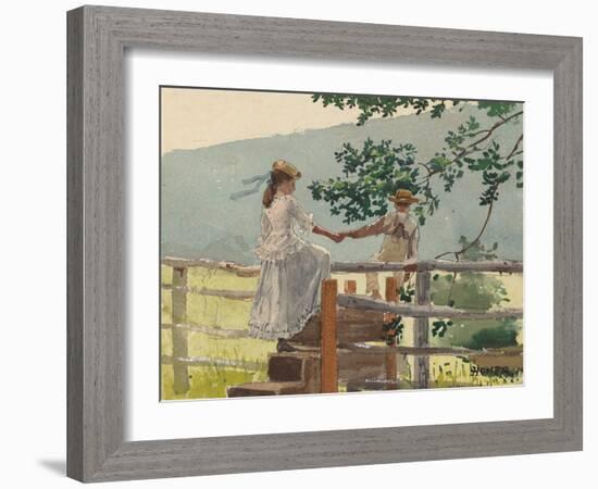 On the Stile, by Winslow Homer, 1878, American painting,-Winslow Homer-Framed Art Print