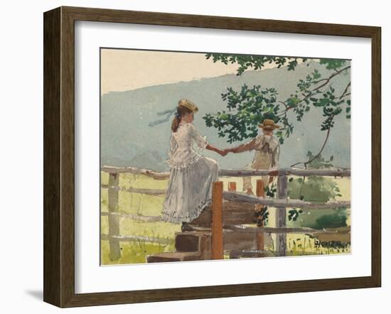 On the Stile, by Winslow Homer, 1878, American painting,-Winslow Homer-Framed Art Print