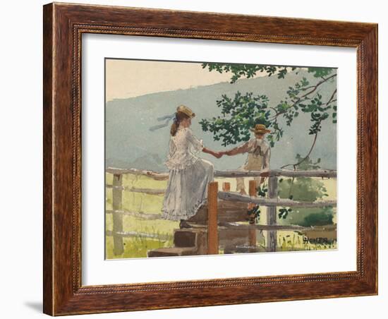 On the Stile, by Winslow Homer, 1878, American painting,-Winslow Homer-Framed Art Print