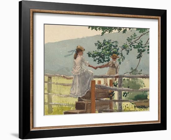 On the Stile, by Winslow Homer, 1878, American painting,-Winslow Homer-Framed Art Print