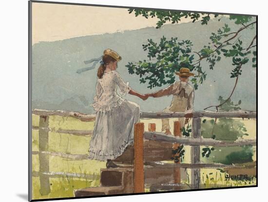 On the Stile, by Winslow Homer, 1878, American painting,-Winslow Homer-Mounted Art Print