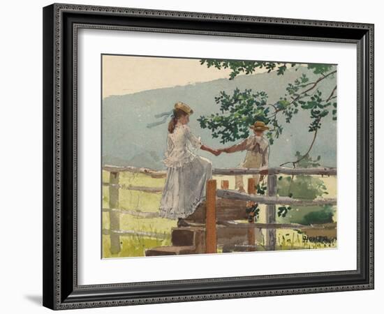 On the Stile, by Winslow Homer, 1878, American painting,-Winslow Homer-Framed Art Print