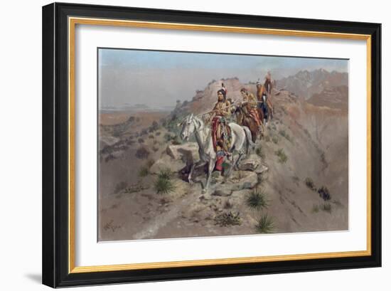 On the Warpath, 1895-Charles Marion Russell-Framed Giclee Print