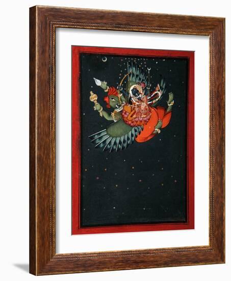 On the Wings of Garuda: Krishna and Satyabhama Fly Through the Night Sky, C.1750-null-Framed Giclee Print