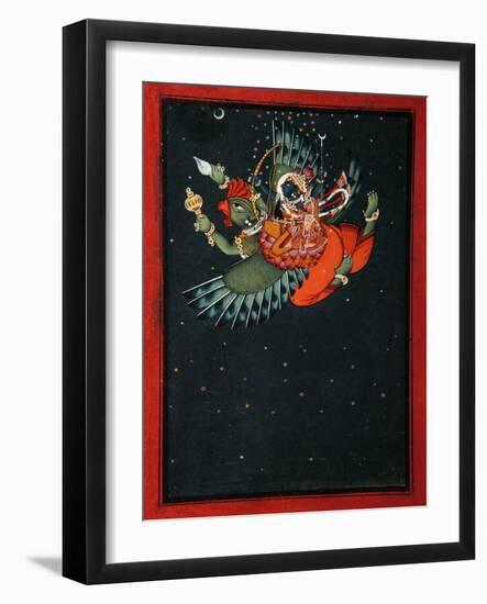 On the Wings of Garuda: Krishna and Satyabhama Fly Through the Night Sky, C.1750-null-Framed Giclee Print